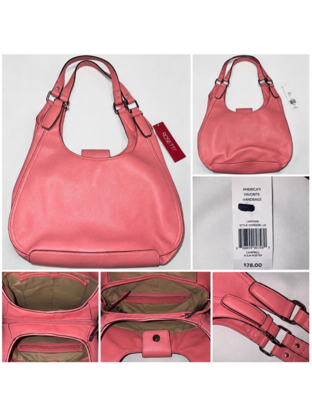 Rosetti Lantana Pink Slouchy Hobo Tote Shoulder Bag NWT Large Purse